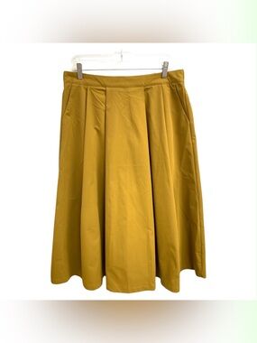 Diqiuvy Mustard Pleated A-Line Skirt Size Xl